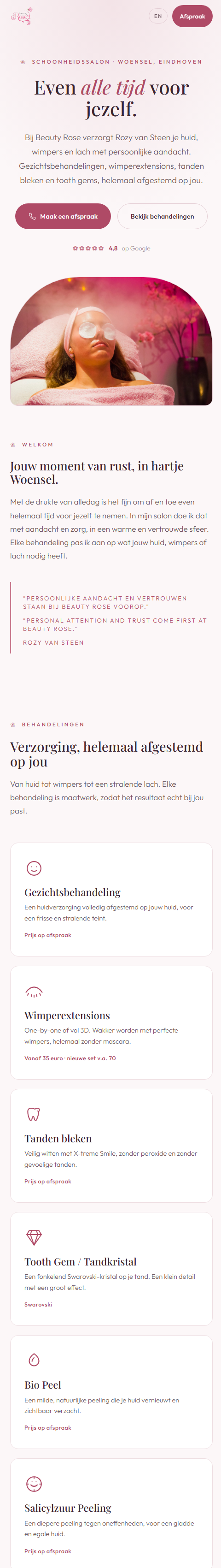 Voorbeeld van de beautysalon-website