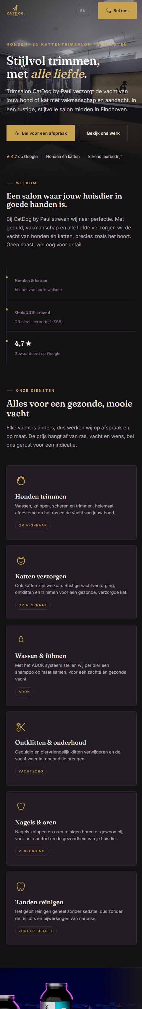 Voorbeeld van de trimsalon-website