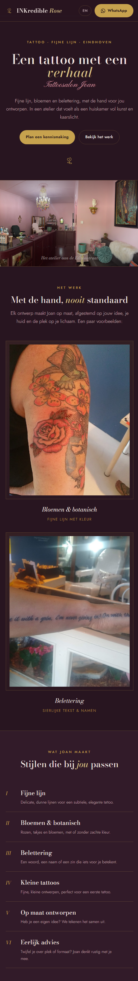 Voorbeeld van de tattoostudio-website